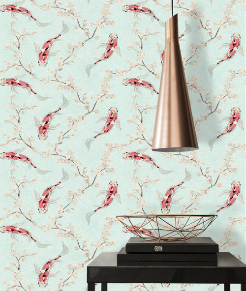 Koi and Blossom Wallpaper - 3 Colours NZ-Wallpaper