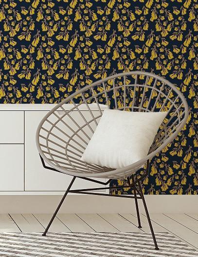 Kowhai Wallpaper - Midnight - Yellow