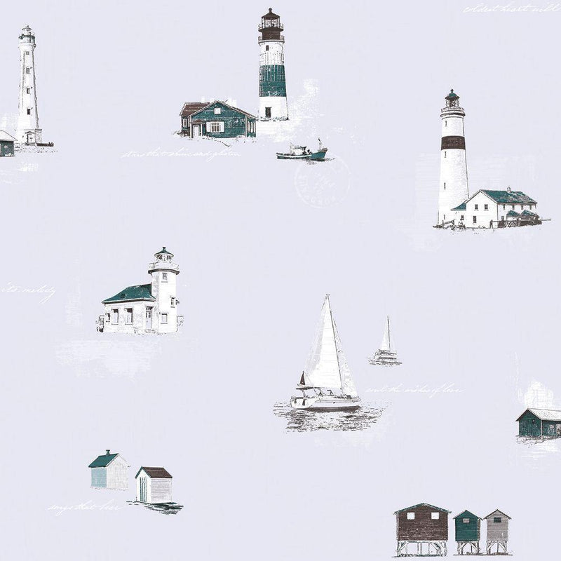 Lighthouse Boat Wallpaper - 3 Colours