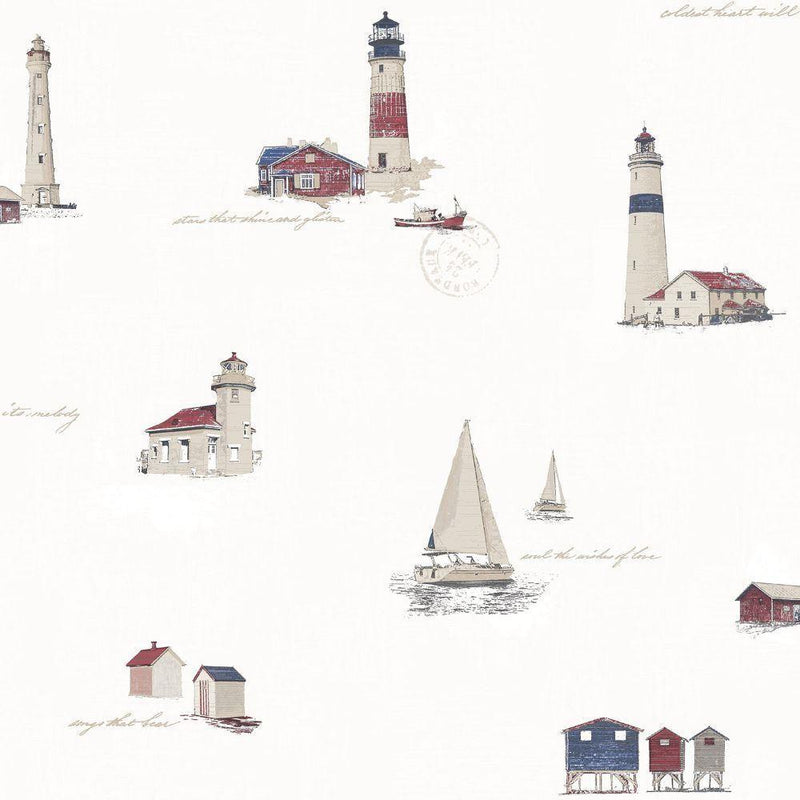 Lighthouse Boat Wallpaper - 3 Colours