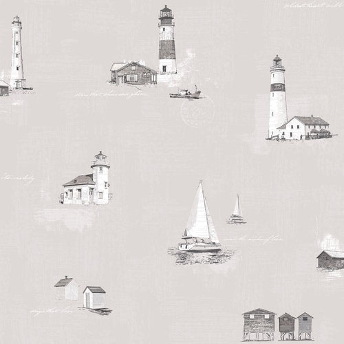 Lighthouse Boat Wallpaper - 5 Colours NZ-Wallpaper