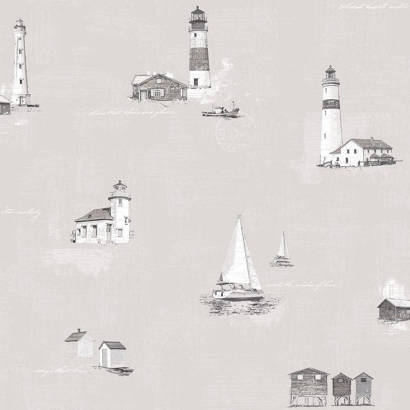 Lighthouse Boat Wallpaper - 3 Colours