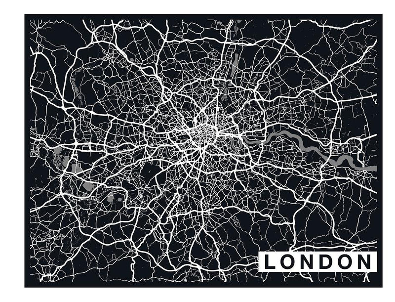London City Map - Art Print - Ebony