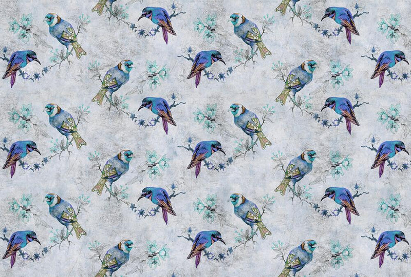 Love Birds Mural - Blue/Grey