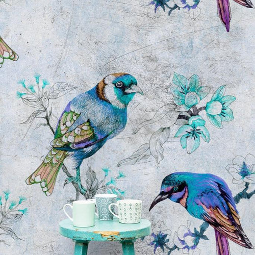 Love Birds Mural - Blue/Grey
