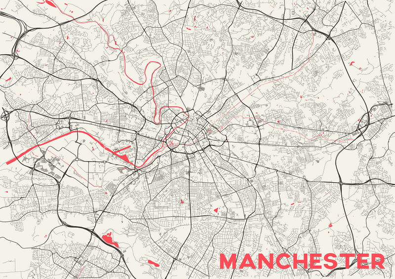 Manchester City Map Mural Wallpaper