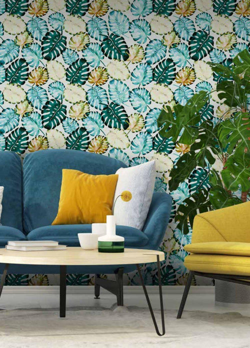 Marina Del Rey - Palm Wallpaper or Fabric LAGOON