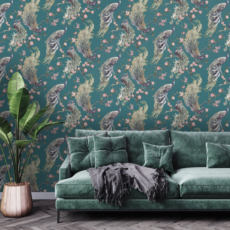 Menali Peacock Wallpaper - 2 Colours
