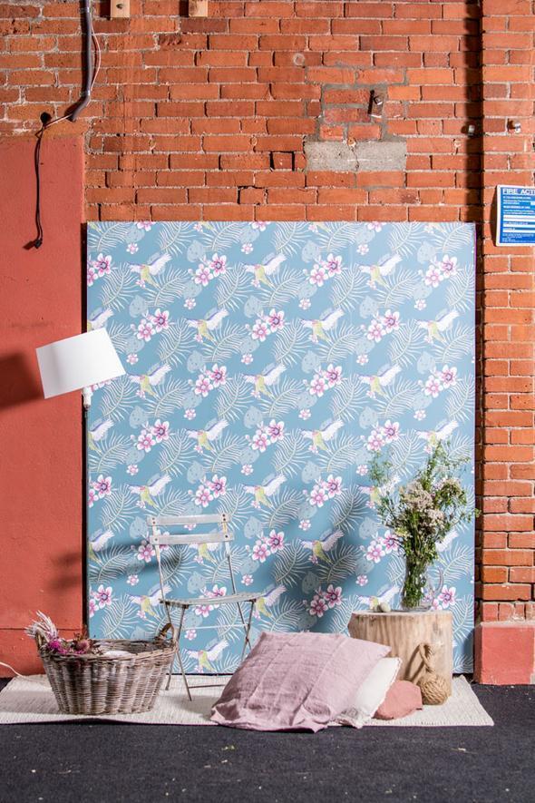 Sample - Kakariki Parrots Wallpaper - Turquoise