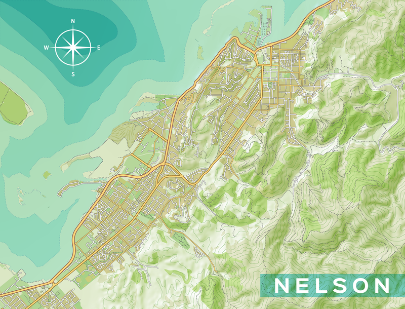 Nelson City Map Mural - Natural Colour