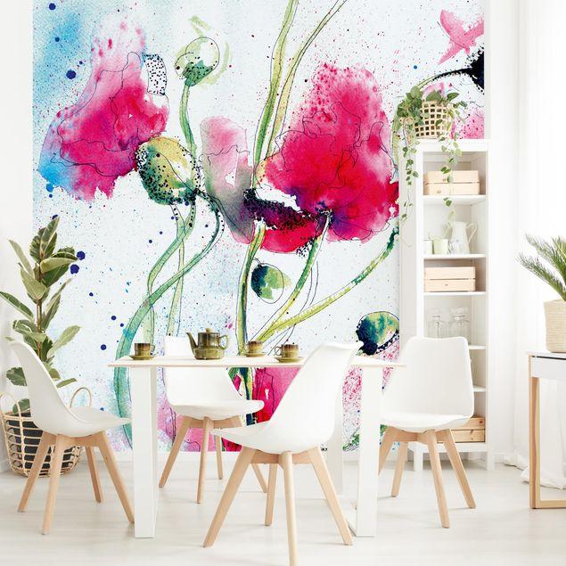 Painted poppy Mural - In A Dining Room
