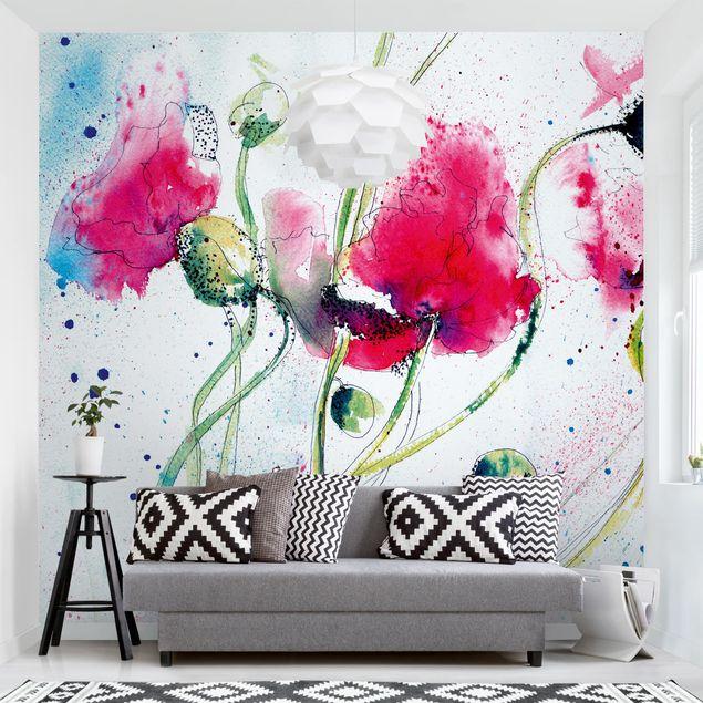 Painted poppy Mural - In A Lounge