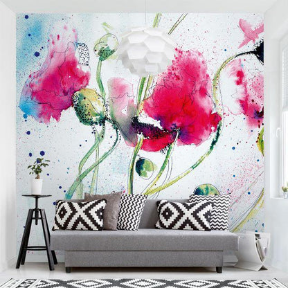 Painted poppy Mural - In A Lounge