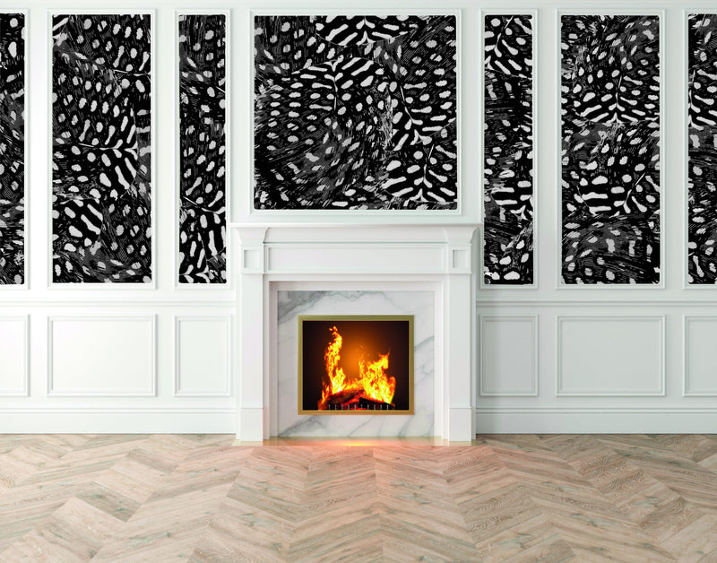 Pea Hen Feather Wallpaper Black