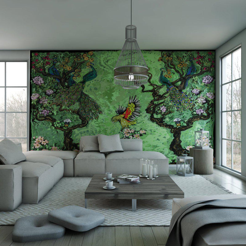 Peacock Chinoiseries Mural Wallpaper - large Scale