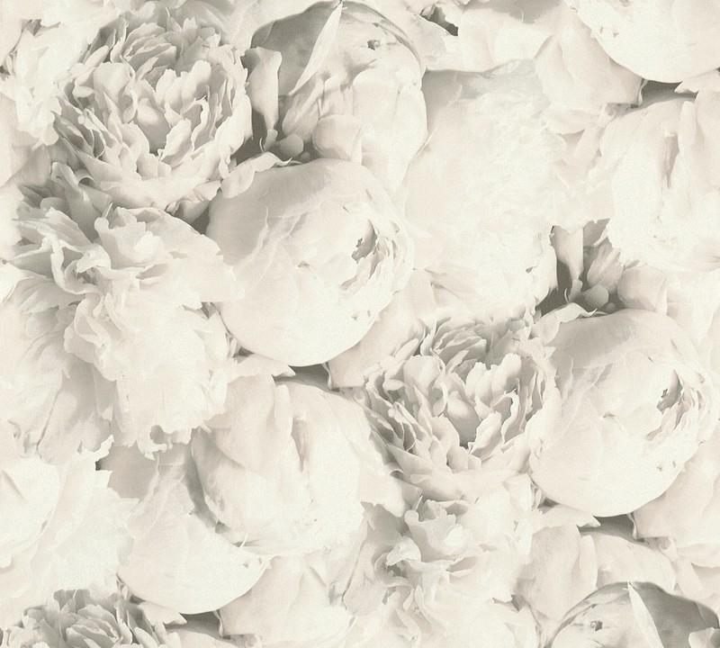 Peony Wallpaper - Grey/White