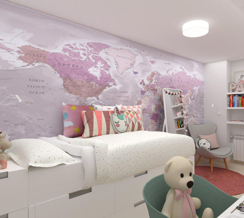 Pink World Map - Kids Bedrooms