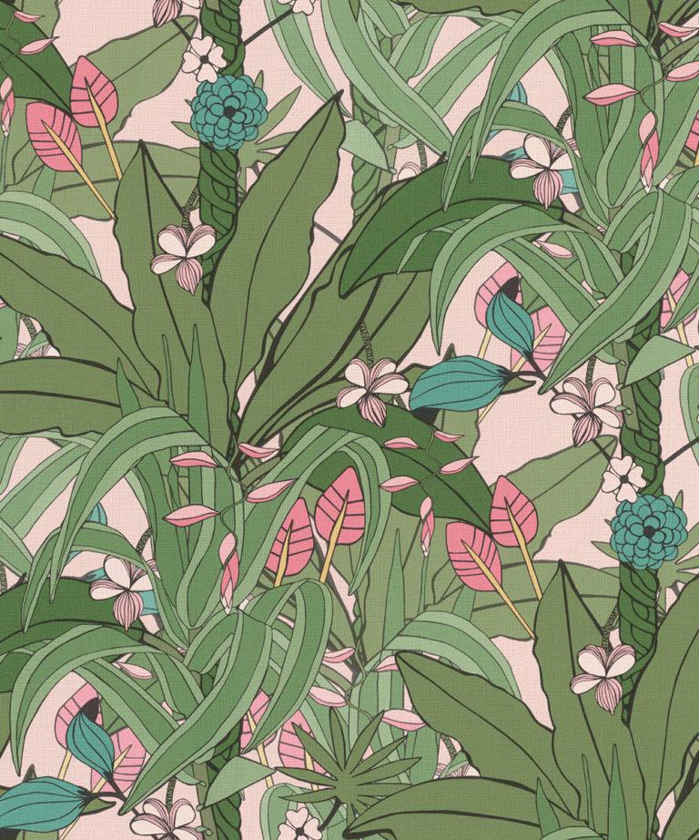 Pink/Green Tropical Wallpaper