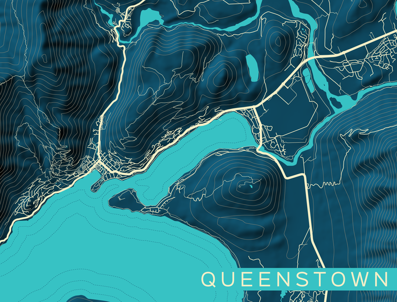 Queenstown Map Wallpaper - Twilight Colour
