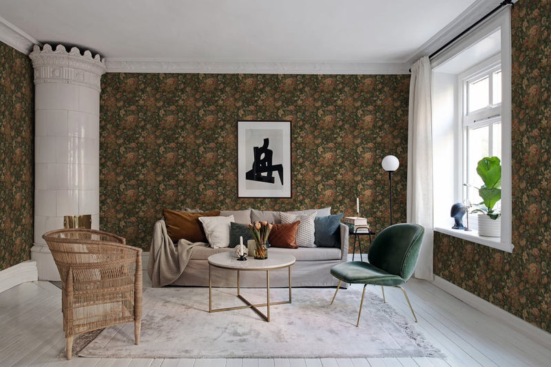 Vintage Garden Green Wallpaper