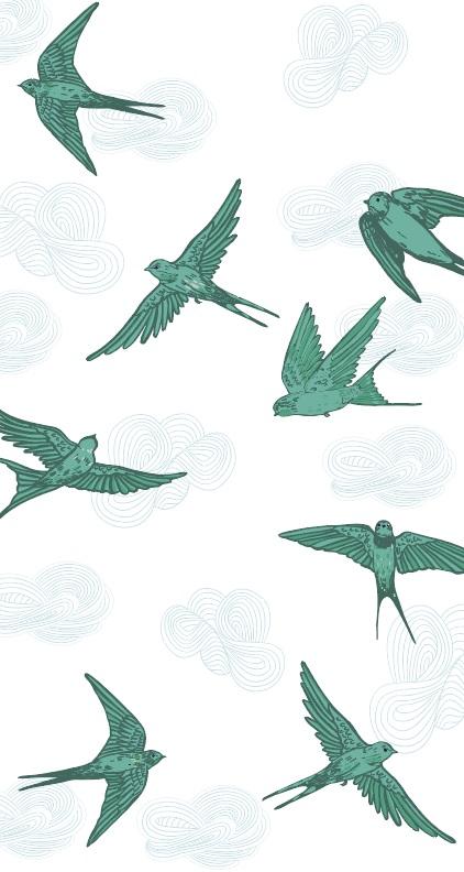 Retro Bird Wallpaper - Custom Colour Resene Tradewind