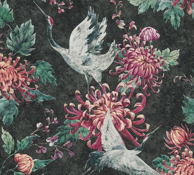 Rising Stork Wallpaper - Black