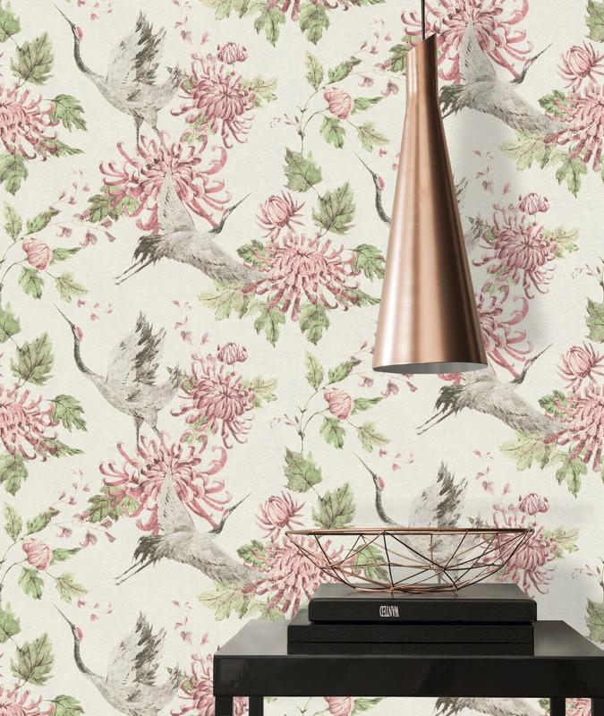 Rising Stork Wallpaper - White