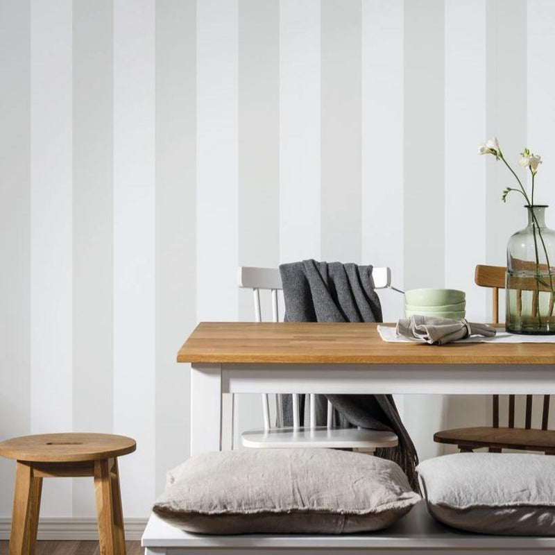 Silver and White Striped Wallpaper