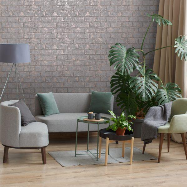 Slate/Rose Gold Brick Wallpaper