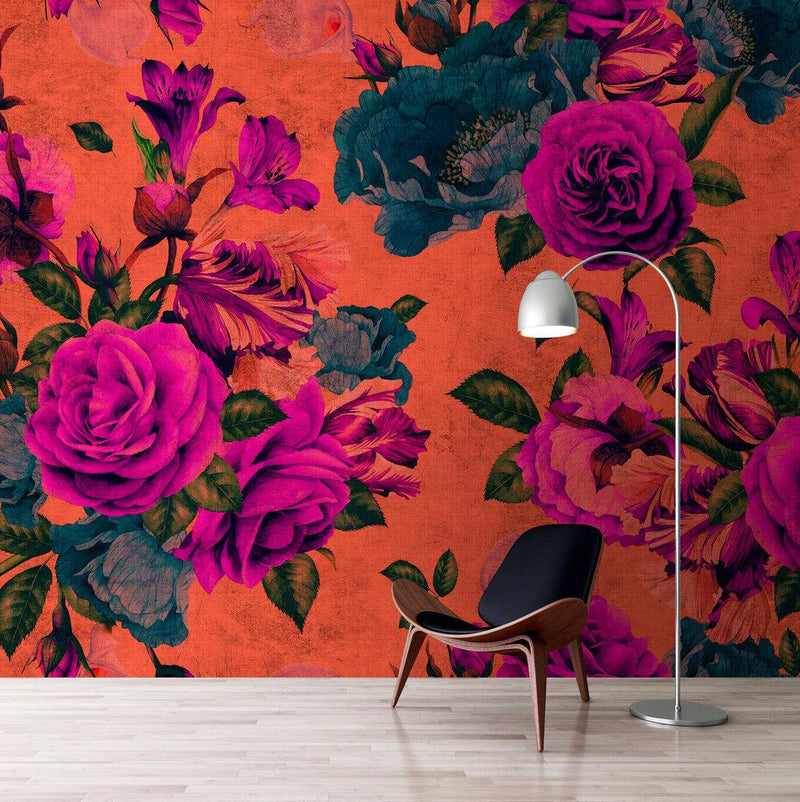 Spanish Rose Wallpaper - Pink/Orange