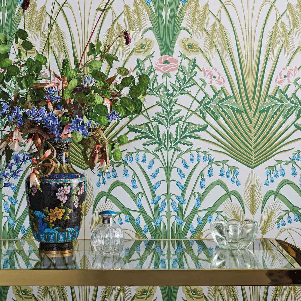 Bluebell Wallpaper - Teal/Gold/Coral