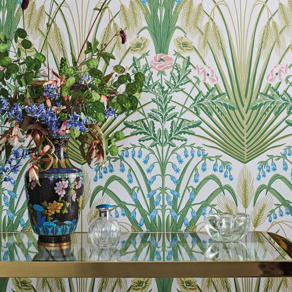 Sample - Bluebell Wallpaper - Teal/Gold/Coral