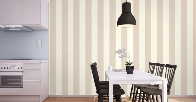 Taupe and White Striped Wallpaper