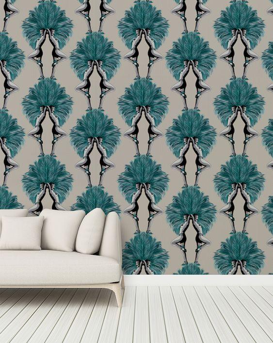 Teal/Taupe - Showgirls Wallpaper