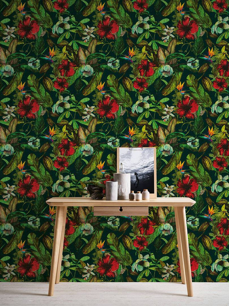 Tropical Green Floral Wallpaper