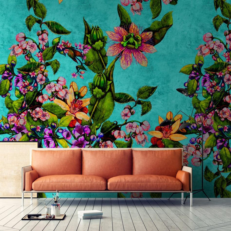 Tropical Passion Mural - Turquoise