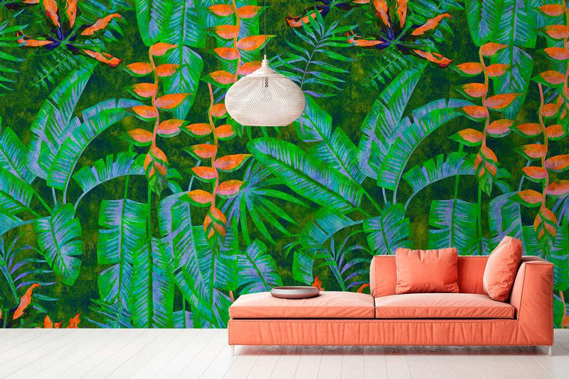 Tropicana Mural Wallpaper - Green/Orange
