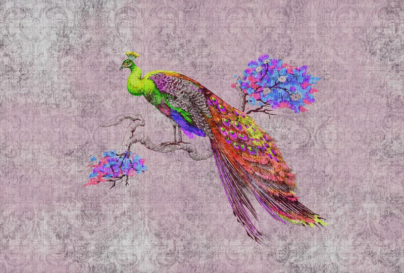 Vivid Peacock Mural - Pink