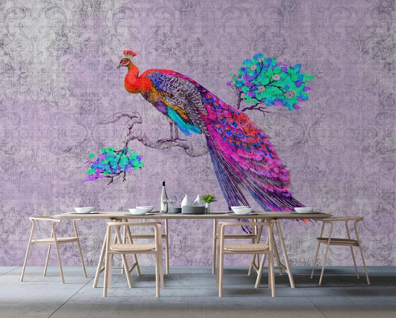 Vivid Peacock Mural - Purple