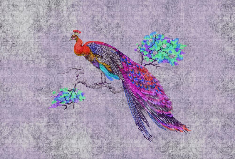 Vivid Peacock Mural - Purple