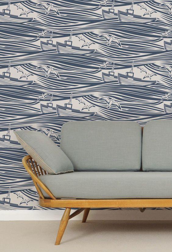 Whitby Boat Wallpaper - 4 Colours NZ-Wallpaper