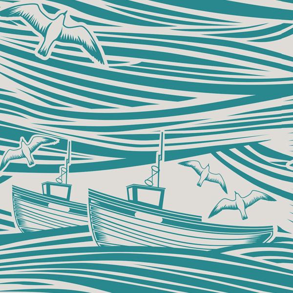Whitby Boat Wallpaper - 4 Colours