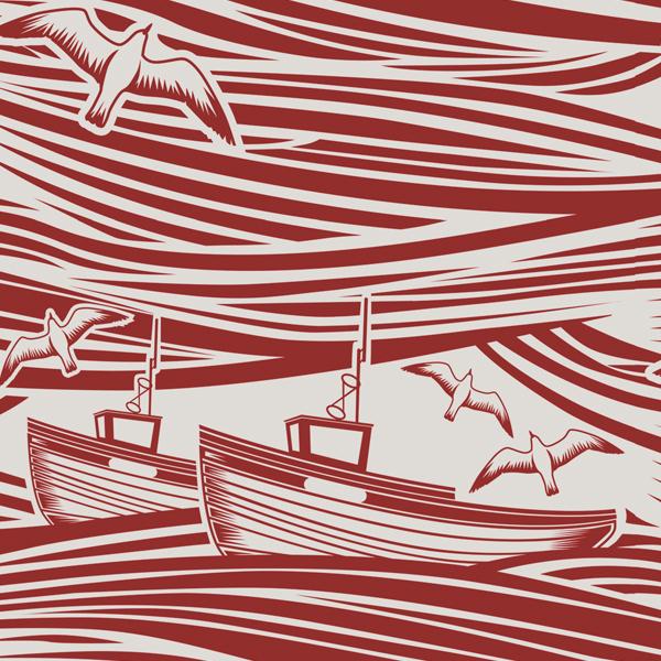 Whitby Boat Wallpaper - 4 Colours