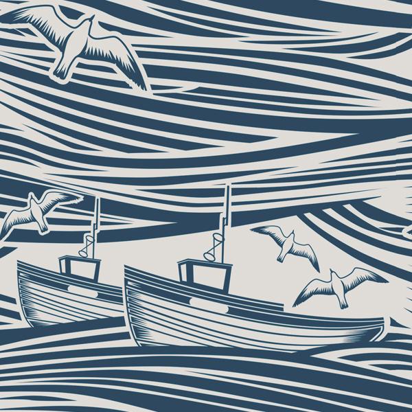 Whitby Boat Wallpaper - 4 Colours