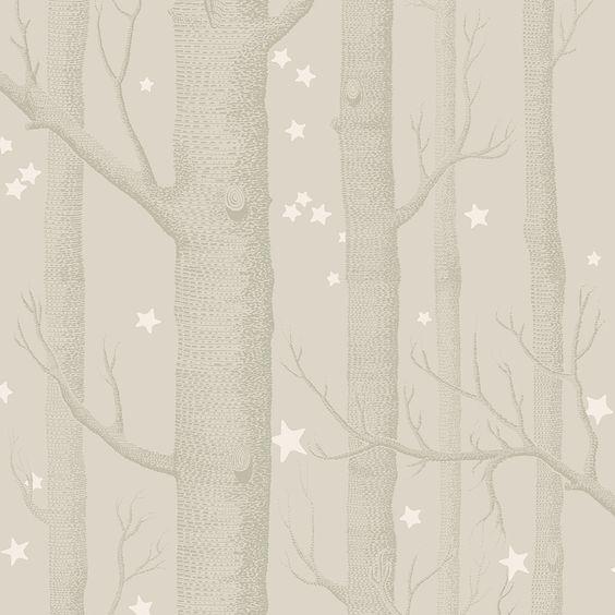 Woods and Stars Wallpaper - Grey (White Stars)