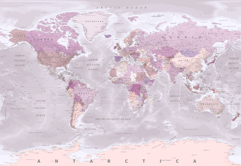 World Map Mural - 6 Colours NZ-Mural