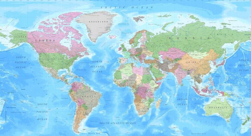 World Map Mural - 'Traditional'
