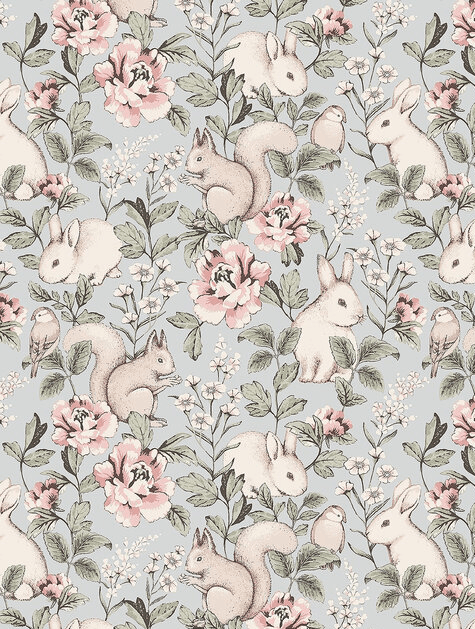 Rabbit Forest Woodland Wallpaper - 3 Colours