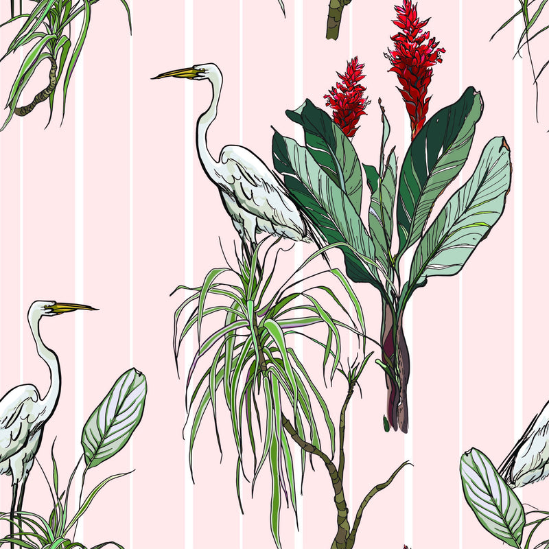 Crane and Leaf Wallpaper - SALE