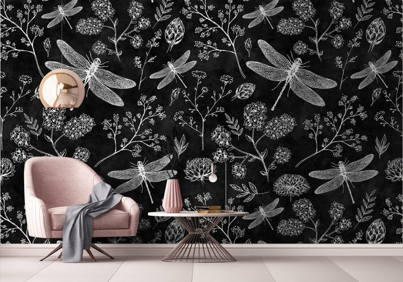 Blackboard Dragonfly Mural wallpaper